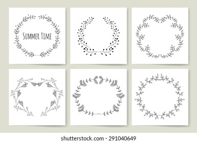 Hand Drawn vintage floral elements. Swirls, laurels, frames, leaves, banners and curls. Laurels. 