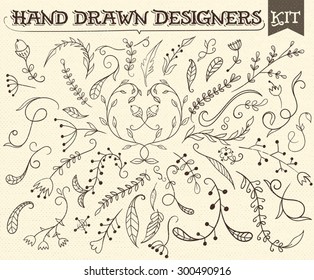 Hand Drawn vintage floral elements. All elements by layers