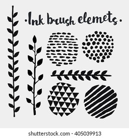 Hand Drawn vintage floral elements. Set of flowers, arrow, feather and decorative elements.