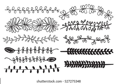 Hand Drawn vintage floral elements of flowers, leaves, branches, decorative plants for design background, invitations, greeting cards, logos, flayers, scrapbooking, etc