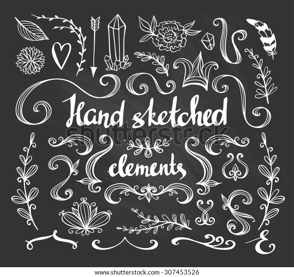 Hand Drawn vintage floral elements.
Set of flowers, arrow, feather and decorative
elements.