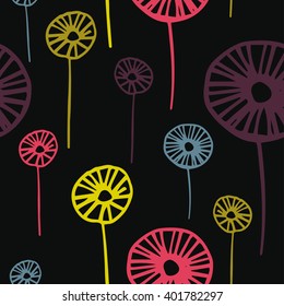 Hand drawn vintage floral pattern with dandelions. Seamless vector texture for web, print, wallpaper, spring summer fashion, wedding invitation card background, fabric, textile, gift paper