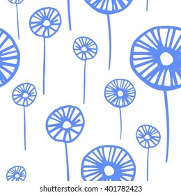 Hand drawn vintage floral pattern with dandelions. Seamless vector texture for web, print, wallpaper, spring summer fashion, wedding invitation card background, fabric, textile, gift paper