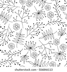 Hand Drawn vintage floral pattern. Vector. Isolated.Leaves, branches, floral elements. Wedding, birthday, Valentine's day. 