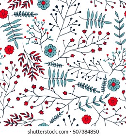 Hand Drawn vintage floral pattern. Vector. Isolated.Leaves, branches, floral elements. Wedding, birthday, Valentine's day. 