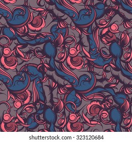 hand drawn vintage floral seamless pattern. Vector line art.