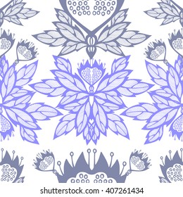 Hand drawn Vintage Floral seamless pattern with damask motifs. Background for web, print, decor, textile, wrapping paper, wallpaper, wedding invitation.