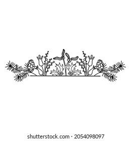 Hand drawn vintage floral sketch frame. Christmas doodles vector illustration. Isolated on a white background.