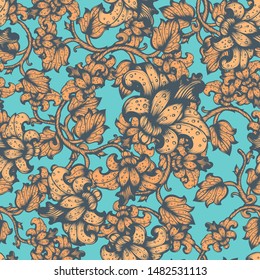 Hand Drawn Vintage Floral Vector Seamless Pattern