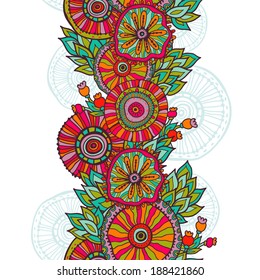 Hand  drawn vintage floral vertical seamless background. All objects are conveniently grouped on different layers and are easily editable.