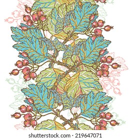 Hand drawn vintage floral vertical  seamless border.  All objects are conveniently grouped  and are easily editable.