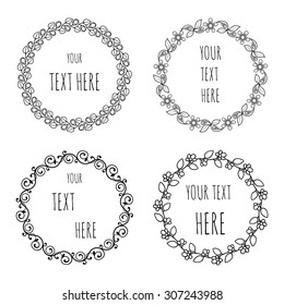 Hand drawn vintage floral wreath set with place for your text