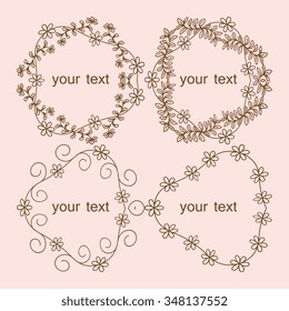 Hand drawn vintage floral wreath set with place for your text