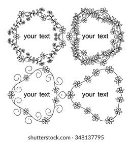 Hand drawn vintage floral wreath set with place for your text