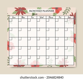 Hand Drawn Vintage Florals Monthly Planner Template Printable