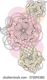 Hand drawn vintage flower illustration. Decorative ornate floral elements for greeting cards. Doodle outline flower ornament