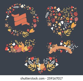 Hand drawn vintage flowers and floral elements for weddings, Valentines day, birthdays and holidays, vector illustration