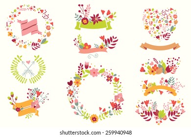 Hand drawn vintage flowers and floral elements for weddings, Valentines day, birthdays and holidays, vector illustration