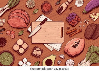 Hand drawn vintage food background