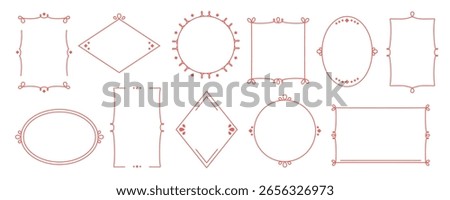 Hand drawn vintage frames. Quote box frame set. Minimalist linear borders template. Red Elegant line art borders. Text border with square, circle, rectangle, oval shape. Vector illustration