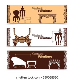  Hand drawn vintage furniture  horizontal banners in  baroque style  vector illustration 
