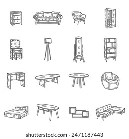 Hand Drawn Vintage Furniture No Color Set