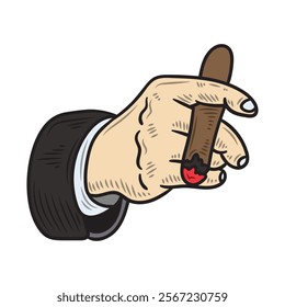 Hand Drawn Vintage Gentleman Illustration Colored - Cigar