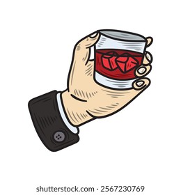 Hand Drawn Vintage Gentleman Illustration Colored - Hand Cheers Drink