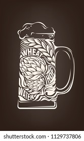 Hand drawn vintage graphic with beer mug and lettering. Vector typography illustration for t-shirt or bag print, badges and logo design.