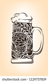 Hand drawn vintage graphic with beer mug and lettering. Vector typography illustration for t-shirt or bag print, badges and logo design.