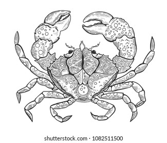 Hand drawn vintage graphic illustration and realistic crab  Marine creature  Vintage engraving illustration art  Healthy food  Templates for design sea shops  restaurants  markets