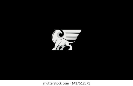 Hand drawn vintage Griffin, mythological magic winged beast. Design or Heraldry concept art. Isolated vector illustration 