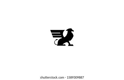 Hand drawn vintage Griffin, mythological magic winged beast. Design or Heraldry concept art. Isolated vector illustration 