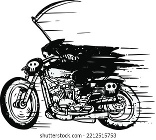 hand drawn vintage grim reaper  on a motorcycle vector illustration