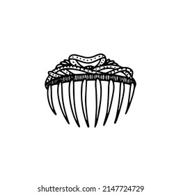 Hand Drawn Vintage Hair Comb. Vector Illustration Vintage Accessory For Woman Black On White Isolated.