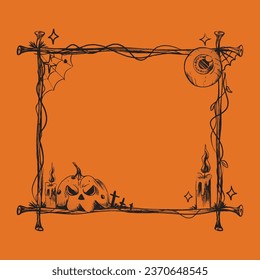 hand drawn vintage halloween frame template vector design illustration