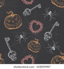 Hand Drawn Vintage Halloween Seamless Pattern