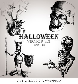 Hand drawn Vintage halloween set. Vector Set (kit)