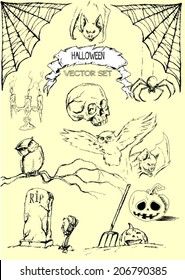 Hand Drawn Vintage Halloween Vector Set 