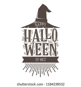 Hand drawn vintage happy halloween lettering with sketch, halloween greeting vector template