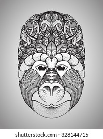 hand drawn vintage head of monkey