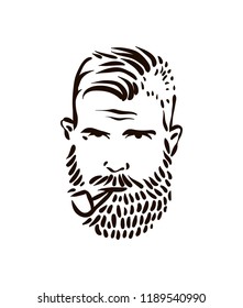 Hand Drawn vintage hipster sailor with thick beard and pipe