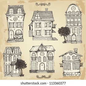 Hand drawn vintage homes