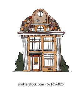 Hand drawn vintage house. Vector collection of sketch famous buildings.