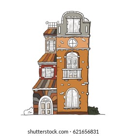 Hand drawn vintage house. Vector collection of sketch famous buildings.