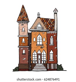 Hand drawn vintage house. Vector collection of sketch famous buildings.