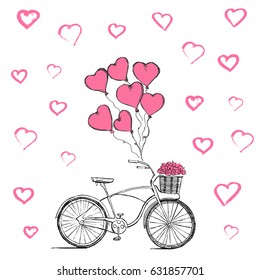 Hand drawn vintage icon with bicycle vector illustration.