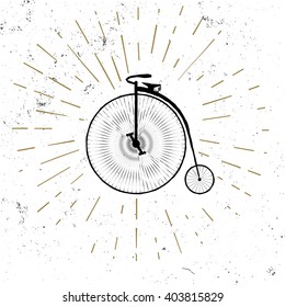 Hand drawn vintage icon with retro bicycle, grunge style
, vector illustration
