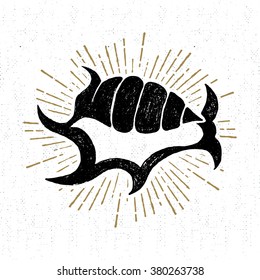 Hand drawn vintage icon with shell vector illustration.