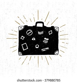 Hand Drawn Vintage Icon With Suitcase Vector Illustration.